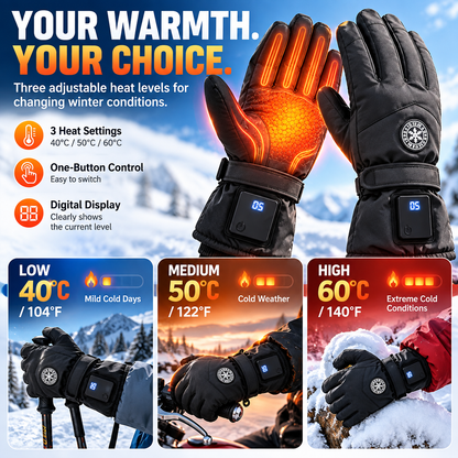 🔥 Gants chauffants rechargeables – 3 niveaux de chaleur, gants d’hiver imperméables avec écran tactile