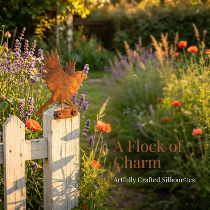 🐦 Lot de 5 silhouettes d’oiseaux réalistes en métal rouillé – Décoration de jardin