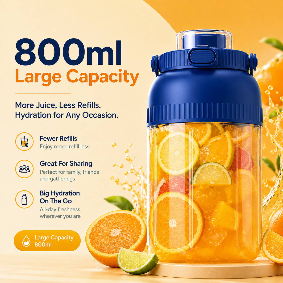 Presse-agrumes et mixeur électrique portable 800 ml – Jus frais, smoothies et shakes où que vous soyez