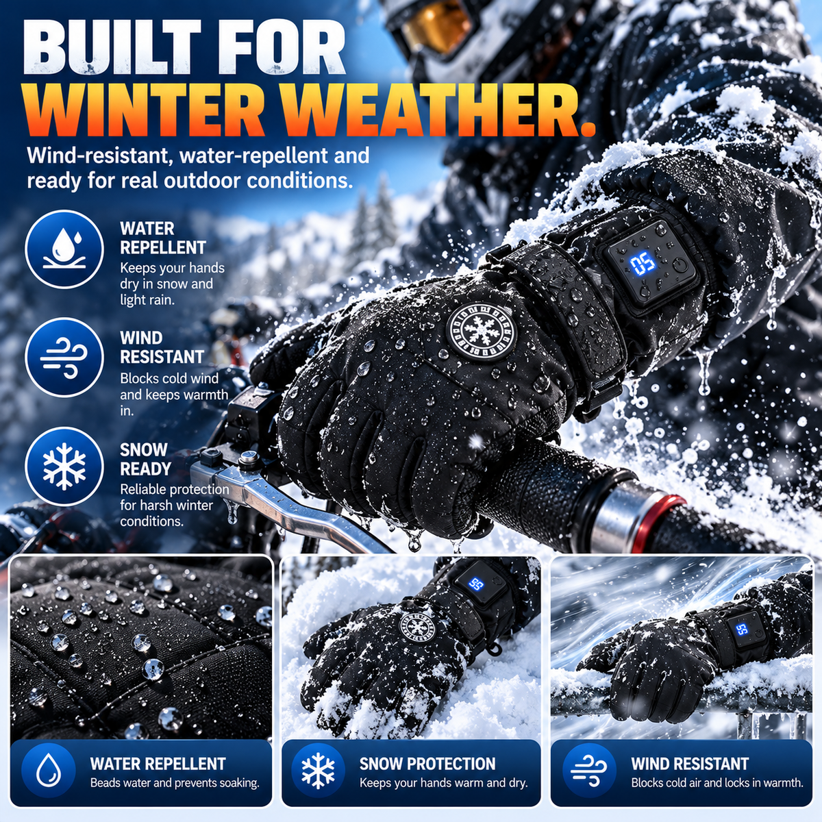 🔥 Gants chauffants rechargeables – 3 niveaux de chaleur, gants d’hiver imperméables avec écran tactile