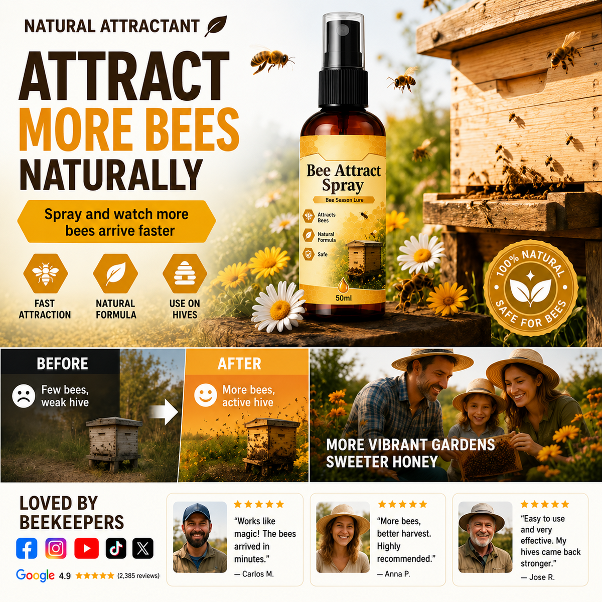 🐝Offre d’été à durée limitée : -50 %🐝Spray attractant naturel pour abeilles en extérieur