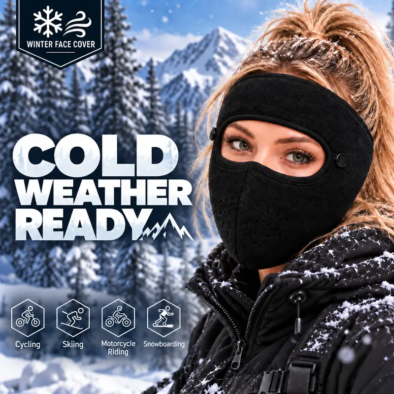 Cagoule thermique d’hiver avec masque amovible – Masque intégral coupe-vent doublé en polaire pour le ski et le cyclisme