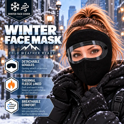 Cagoule thermique d’hiver avec masque amovible – Masque intégral coupe-vent doublé en polaire pour le ski et le cyclisme