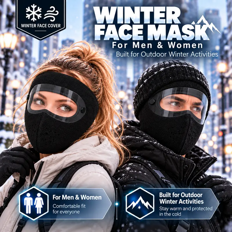 Cagoule thermique d’hiver avec masque amovible – Masque intégral coupe-vent doublé en polaire pour le ski et le cyclisme