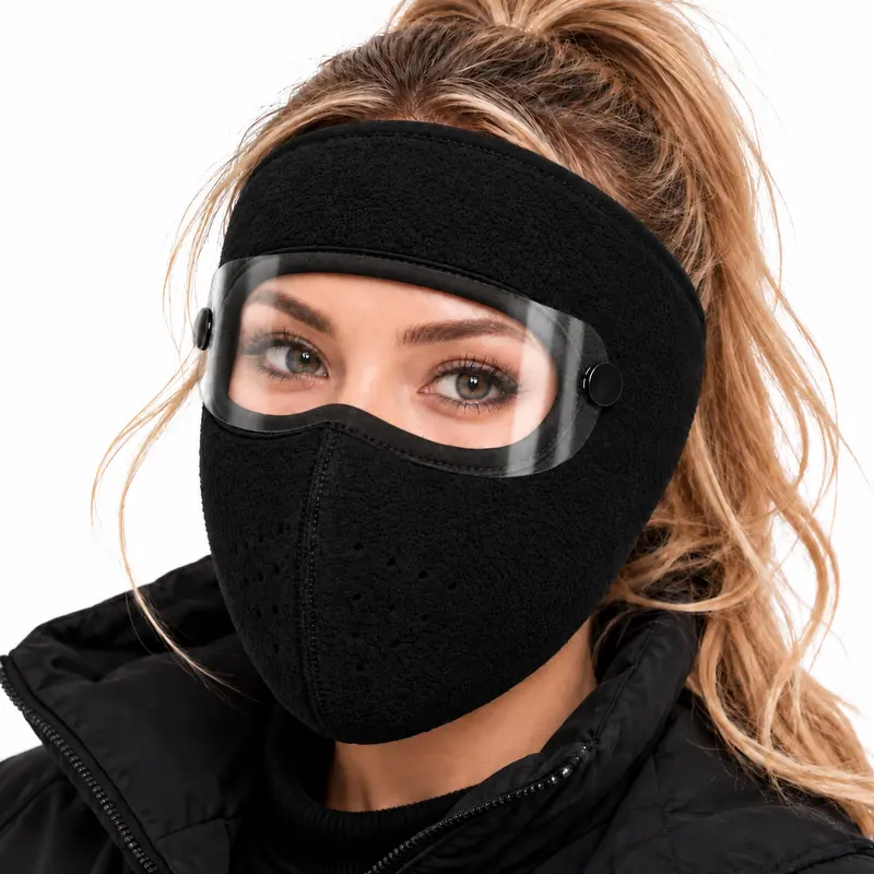 Cagoule thermique d’hiver avec masque amovible – Masque intégral coupe-vent doublé en polaire pour le ski et le cyclisme