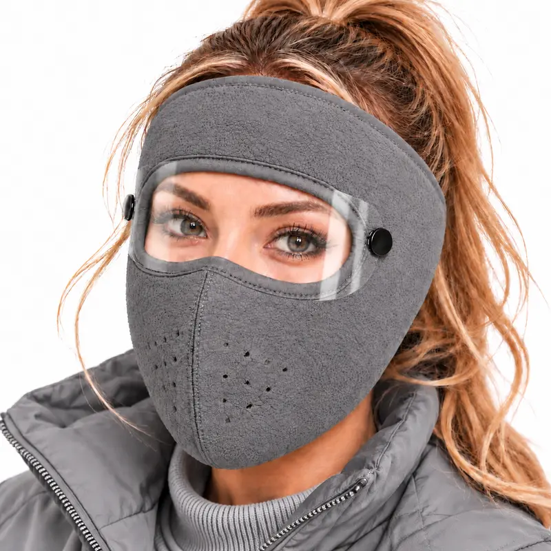 Cagoule thermique d’hiver avec masque amovible – Masque intégral coupe-vent doublé en polaire pour le ski et le cyclisme
