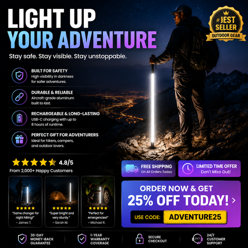 Bâtons de trekking à sabre laser LED – Bâtons de randonnée rechargeables pour la randonnée de nuit, le camping et les aventures en plein air