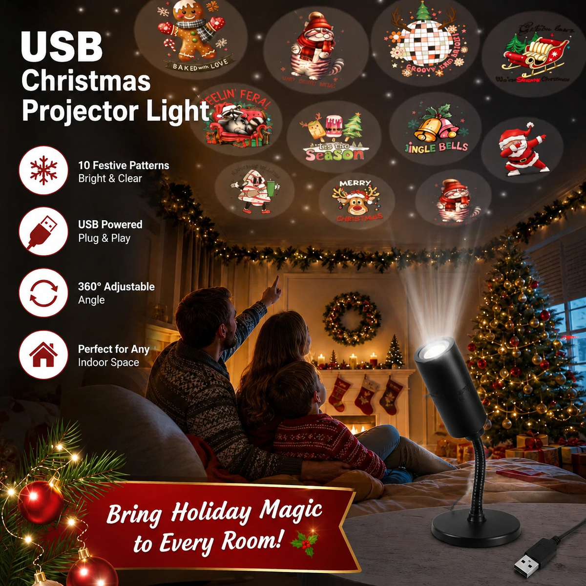 Projecteur de Noël HD – 6 ou 10 scènes festives