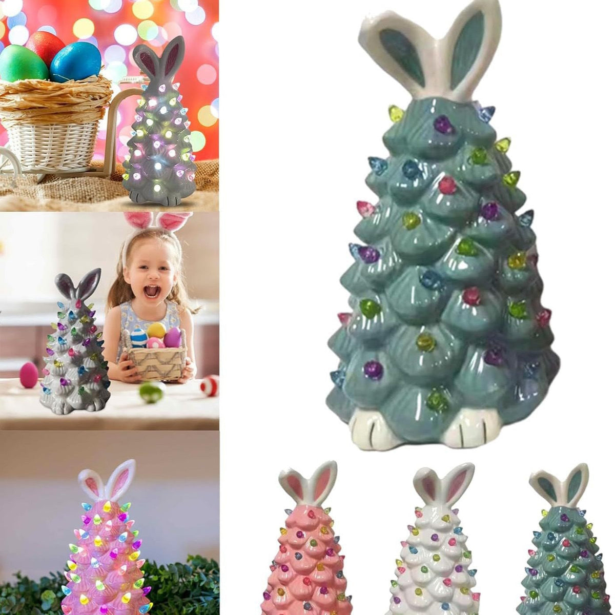🐰 Décoration de Pâques Arbre Lapin Rose, Nouvel Arbre Lapin en Résine 2026 avec Lumières