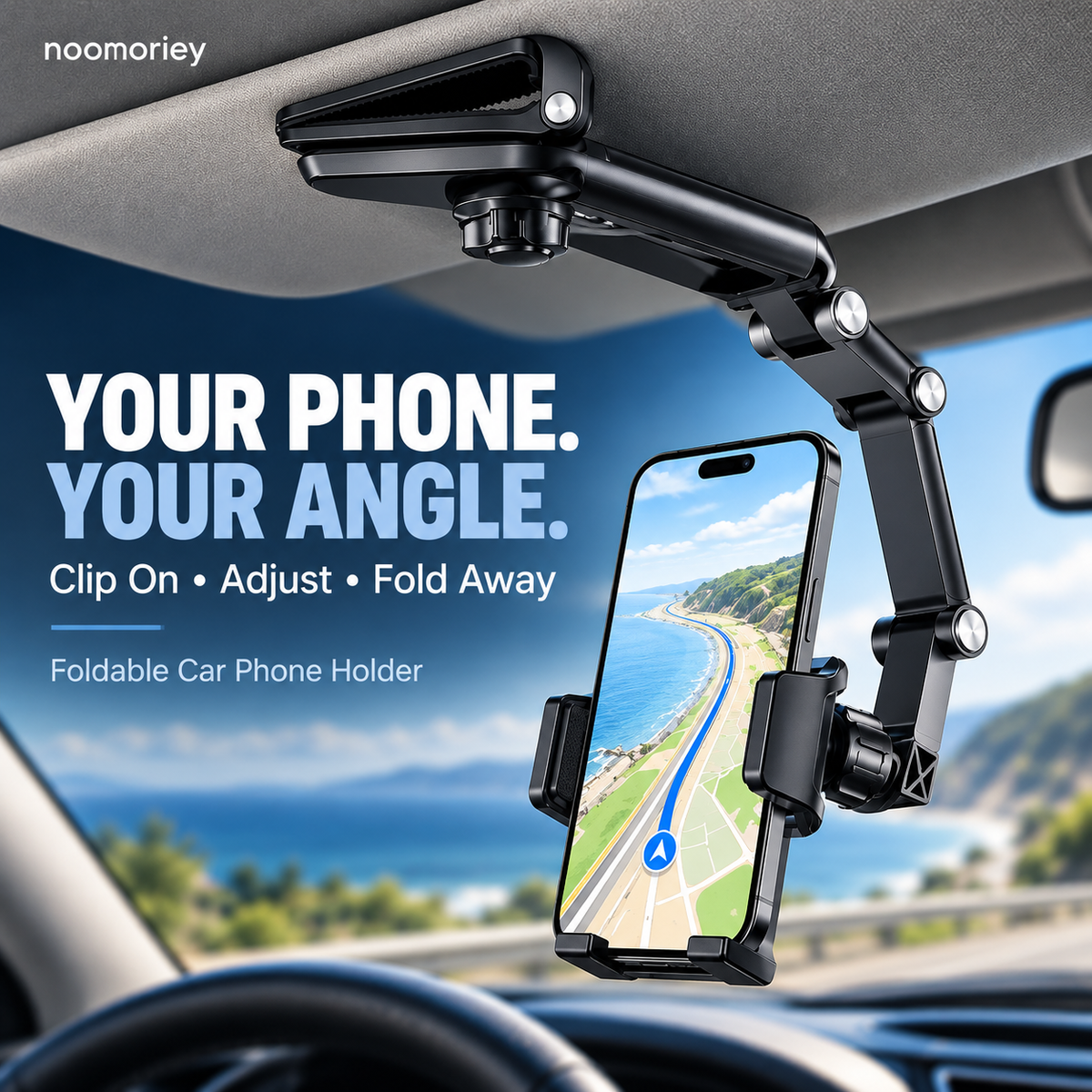 Foldable Car Phone Holder – Adjustable Clip-On Mount