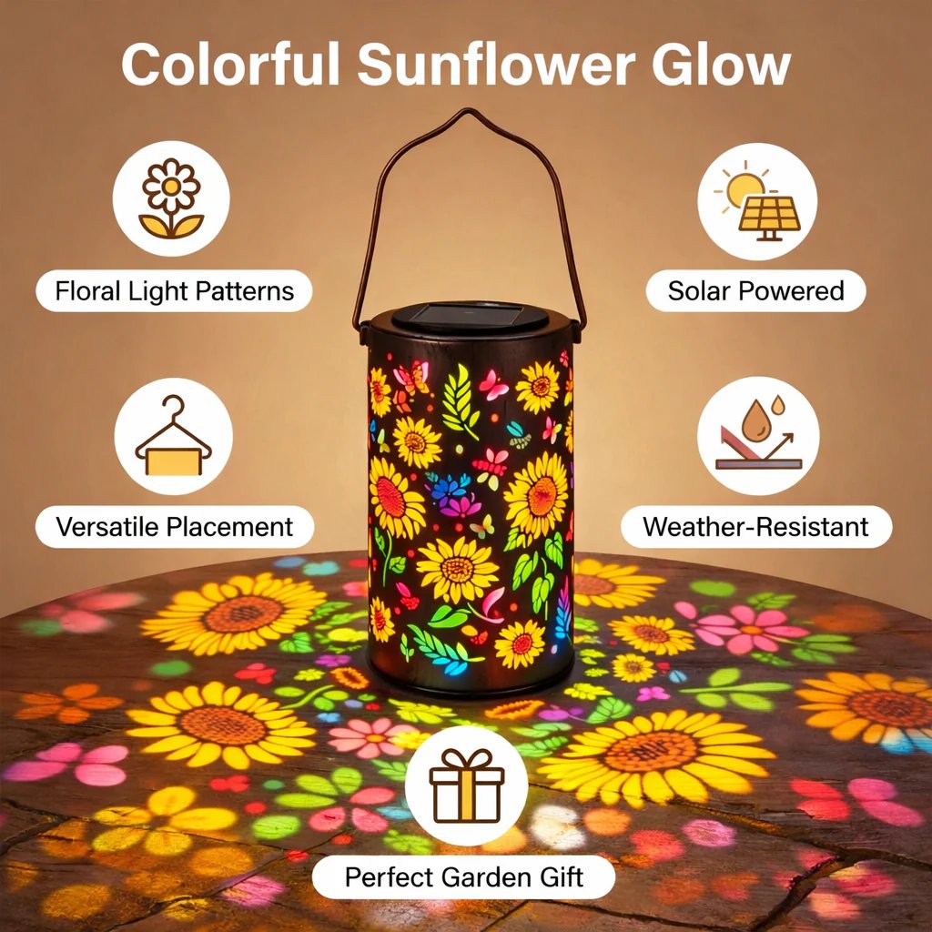 Lanterne solaire colorée en forme de tournesol lumineux pour jardin