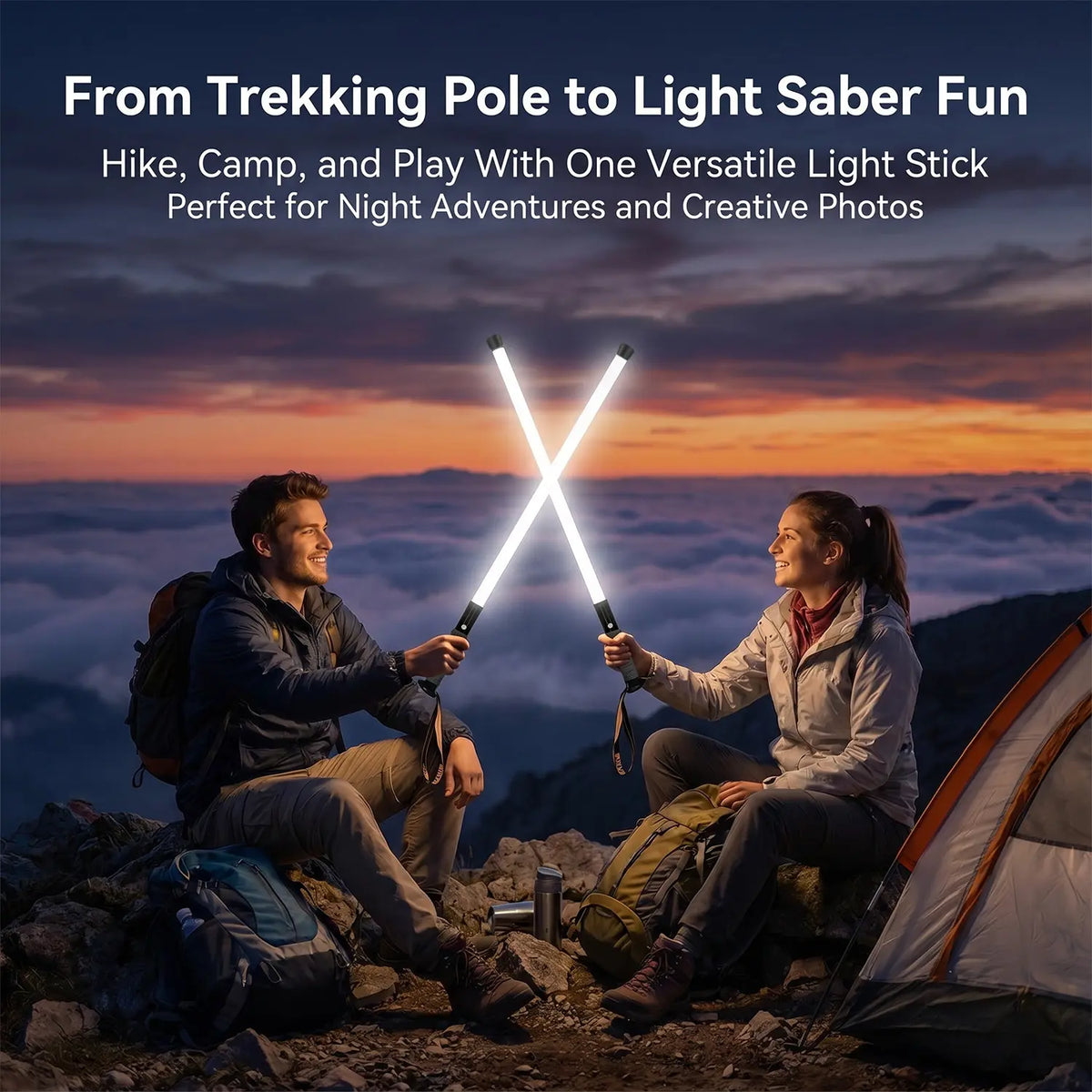 Bâtons de trekking à sabre laser LED – Bâtons de randonnée rechargeables pour la randonnée de nuit, le camping et les aventures en plein air