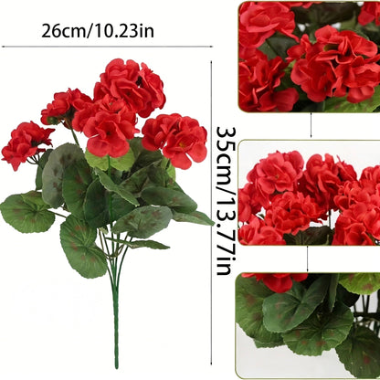 Géraniums artificiels résistants aux UV – Fausses fleurs rouges d'extérieur pour terrasse, jardin et décoration intérieure
