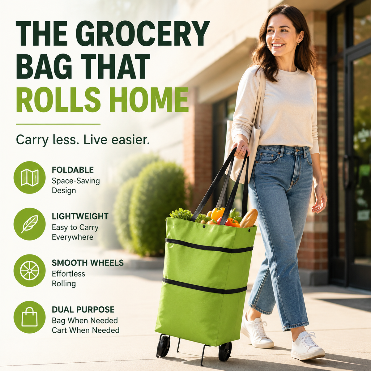 🛒 Sac chariot pliable pour courses – Le sac de courses à roulettes qui préserve votre dos
