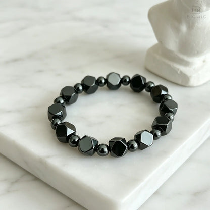 🖤 Bracelet de protection en hématite pour papa – Bracelet minimaliste en perles de pierre, cadeau de fête des Pères significatif pour lui