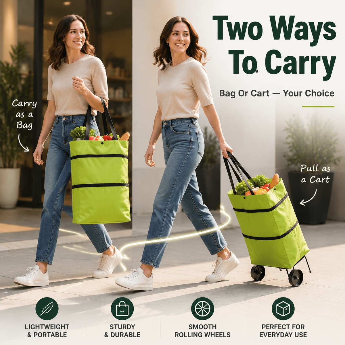 🛒 Sac chariot pliable pour courses – Le sac de courses à roulettes qui préserve votre dos