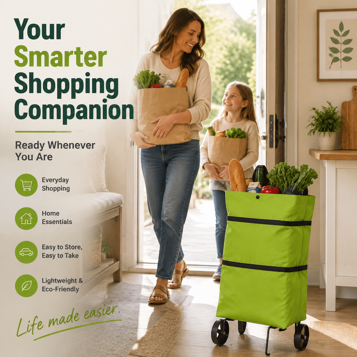 🛒 Sac chariot pliable pour courses – Le sac de courses à roulettes qui préserve votre dos