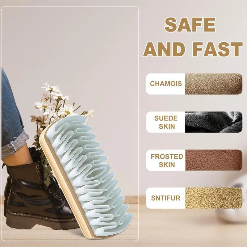 Brosse à chaussures en daim 2-en-1 – Poils en crêpe TPR pour nubuck, bottes, vestes et entretien du cuir
