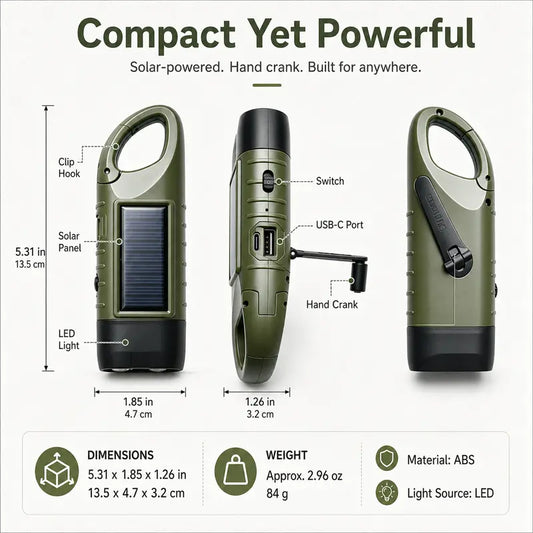 🔦 2-Pack Solar Hand Crank Emergency Flashlights – USB-C Rechargeable Outdoor Lights