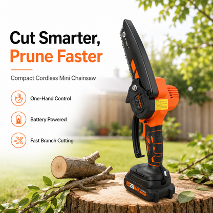 🌿 Mini-tronçonneuse sans fil – Scie d'élagage électrique à une main pour branches et travaux de jardin