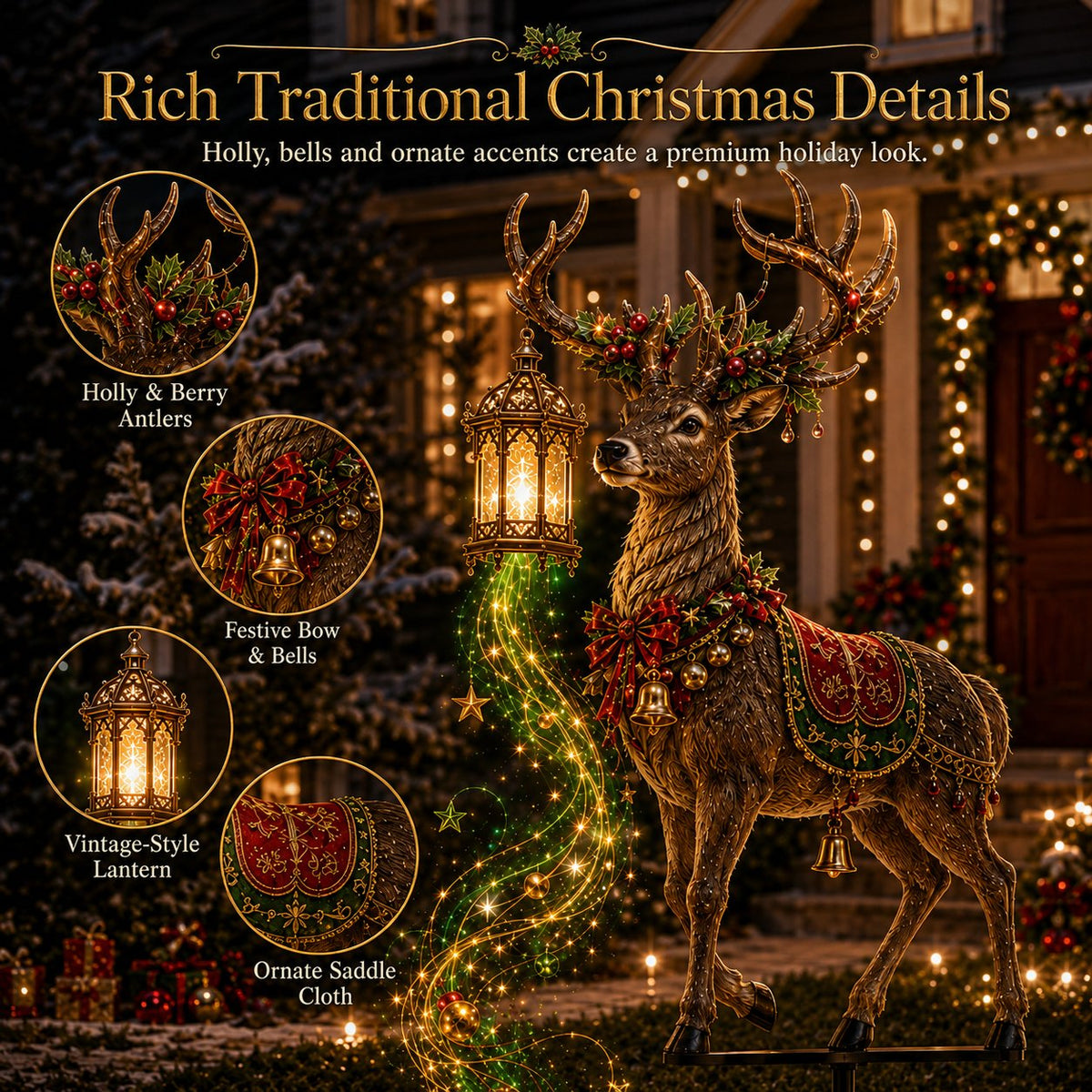 Piquet de jardin lumineux de Noël en forme de renne