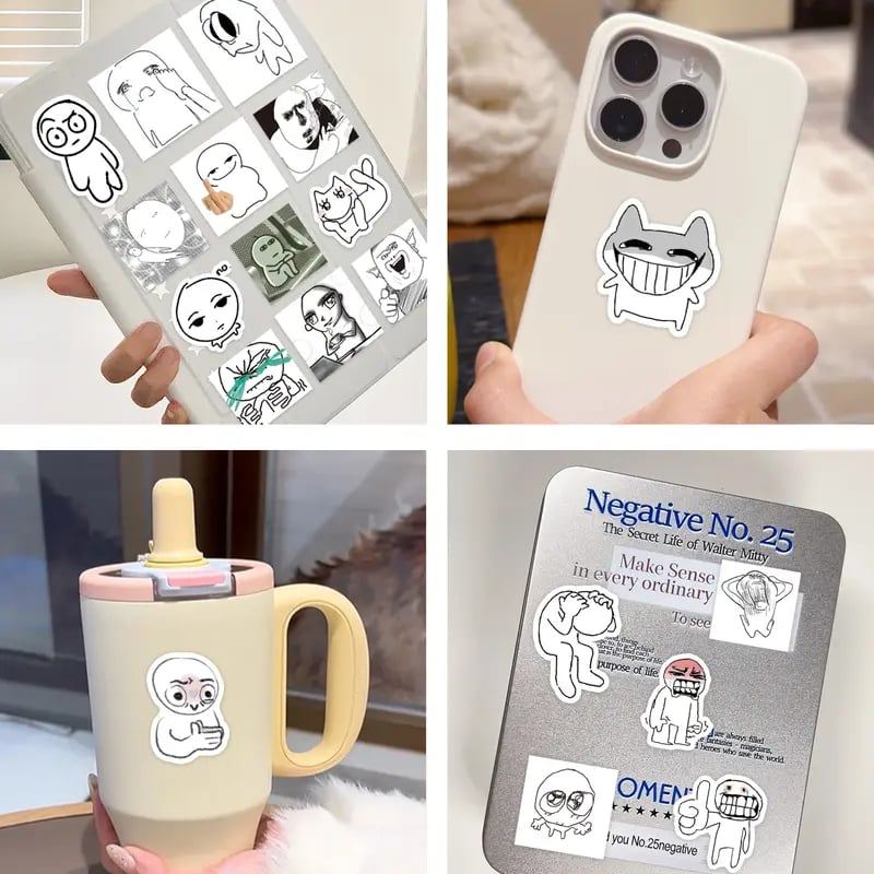 ✨Livre d’autocollants Doodle Meme - 460 autocollants dessinés à la main pour le bullet journal, exprimez votre humeur et les tendances du web