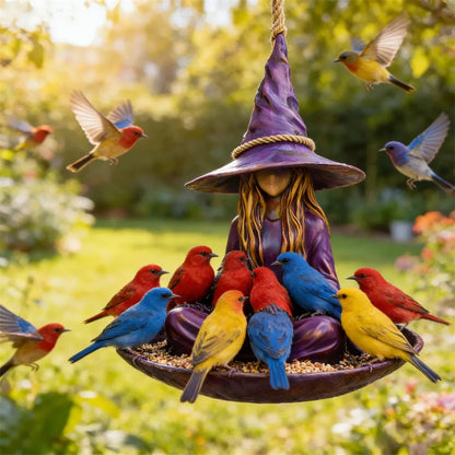 🧙‍♀️Mangeoire pour oiseaux de jardin Sorcière en méditation