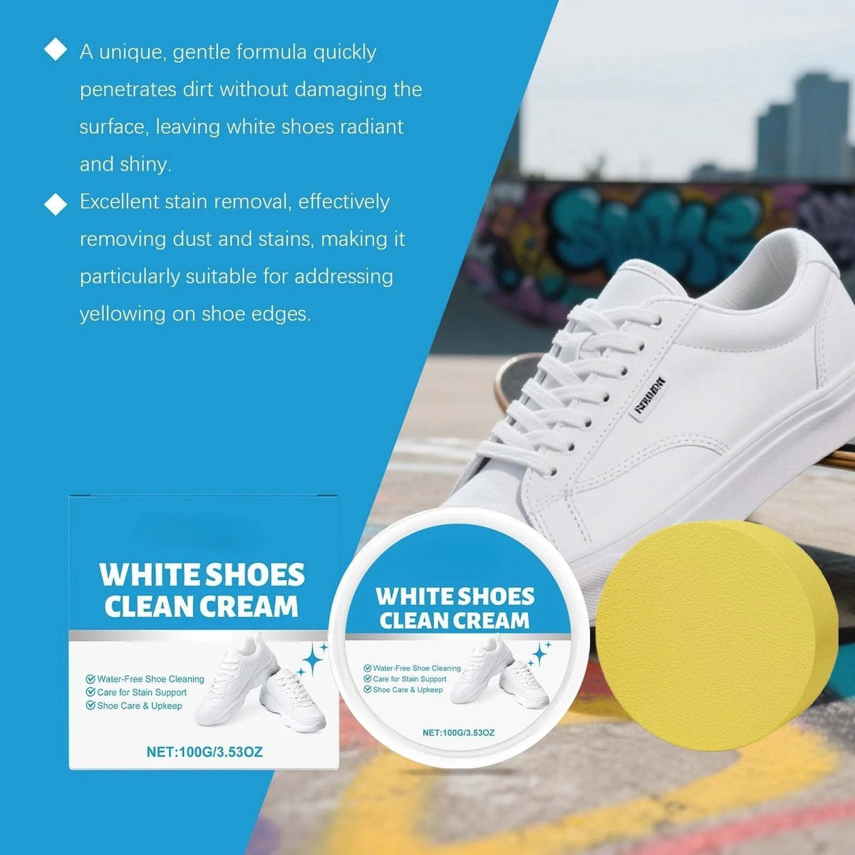 👟Crème nettoyante pour chaussures blanches | Solide, multi-usages, sans rinçage, avec éponge