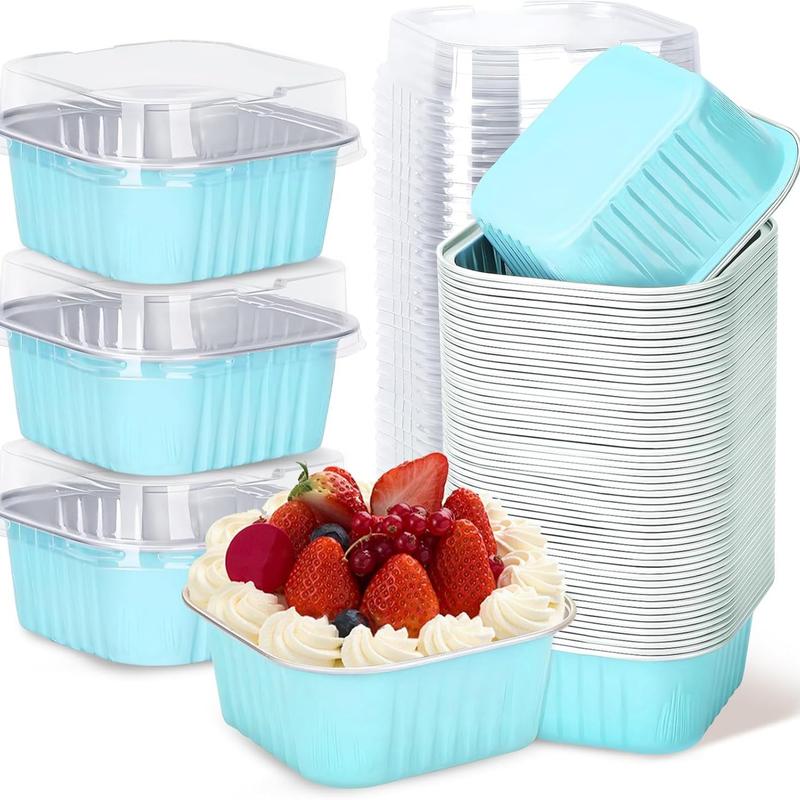 Lot de 30 mini moules à gâteau en aluminium rose avec couvercles – Coupelles à dessert jetables de 142 g