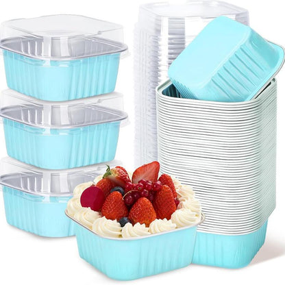 Lot de 30 mini moules à gâteau en aluminium rose avec couvercles – Coupelles à dessert jetables de 142 g