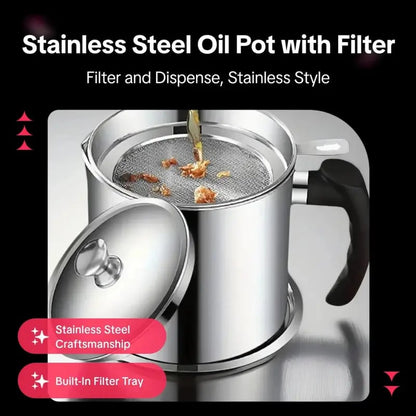 🔥 Meilleure vente !  1 distributeur d’huile de cuisine moderne avec plateau et couvercle, pot à huile en acier inoxydable avec filtre, récipient pour graisse de bacon, flacon pour huile de cuisson, ustensile de cuisine, accessoire de cuisine