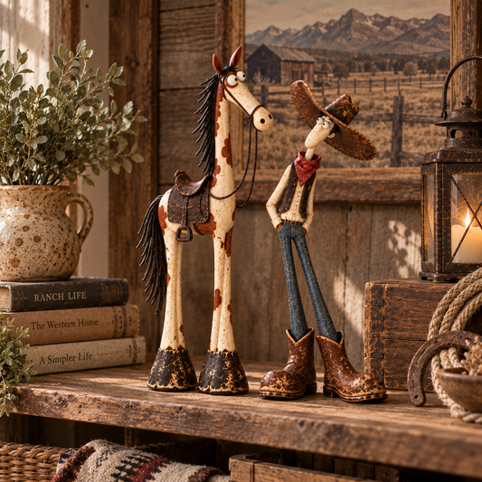 Duo de figurines fantaisie Cowboy de l'Ouest & Cheval 🤠🐴