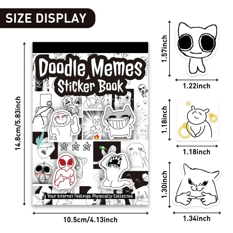 ✨Livre d’autocollants Doodle Meme - 460 autocollants dessinés à la main pour le bullet journal, exprimez votre humeur et les tendances du web