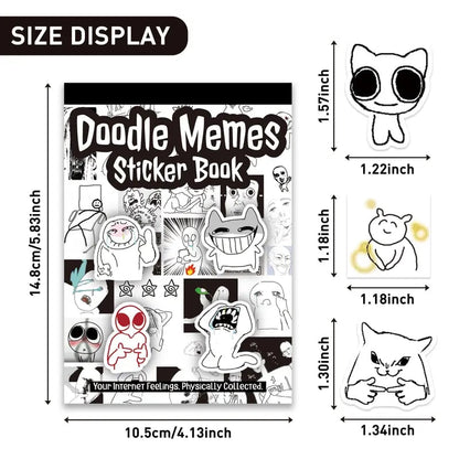 ✨Livre d’autocollants Doodle Meme - 460 autocollants dessinés à la main pour le bullet journal, exprimez votre humeur et les tendances du web