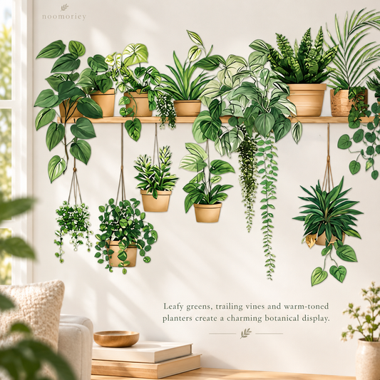 🌿 Stickers muraux botaniques pour étagères – Décoration végétale autocollante en 2 pièces