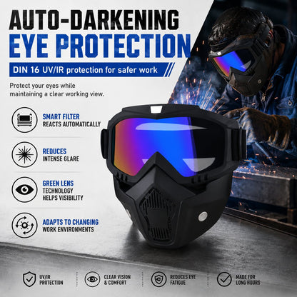 🤿Masque de protection multifonction - Lunettes de soudage à teinte automatique, Visière de ski antibuée & Équipement de jardinage anti-poussière - Masque de sécurité tout-terrain