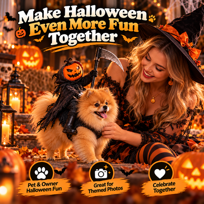 🎃 Funny Pumpkin Reaper Halloween Dog Costume