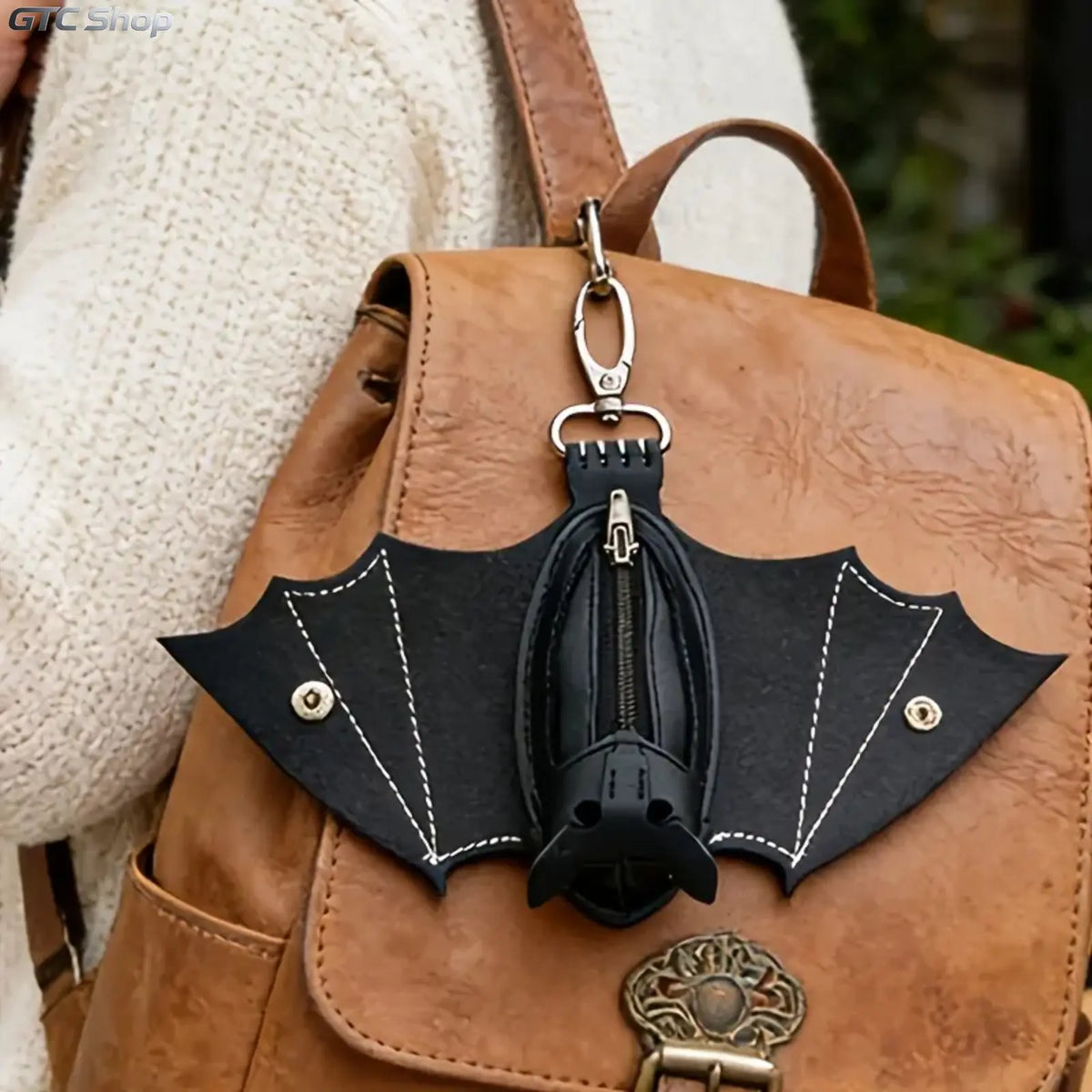 Portefeuille compact en similicuir gothique en forme de chauve-souris