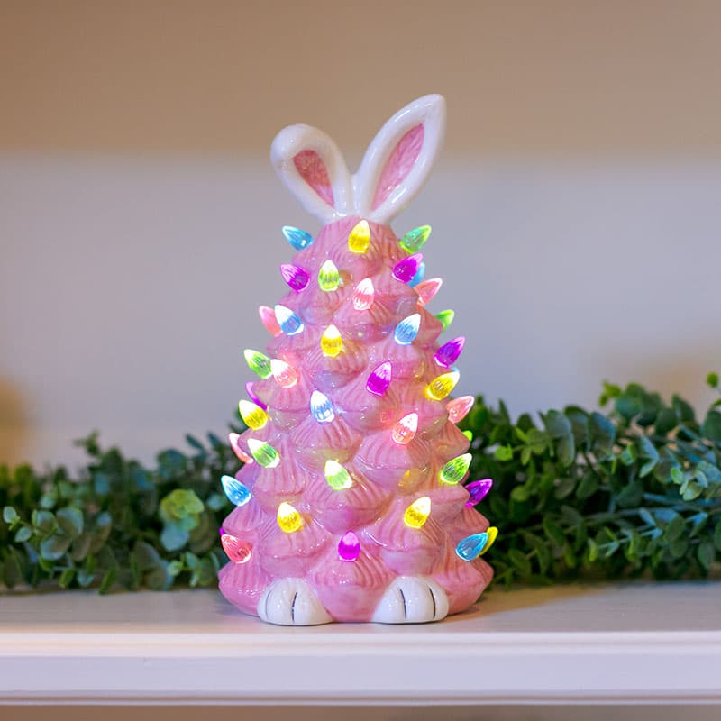 🐰 Décoration de Pâques Arbre Lapin Rose, Nouvel Arbre Lapin en Résine 2026 avec Lumières