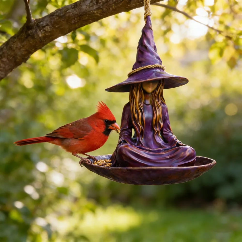 🧙‍♀️Mangeoire pour oiseaux de jardin Sorcière en méditation