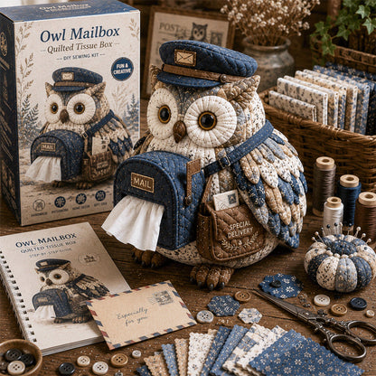 🦉 Kit de couture DIY Boîte à mouchoirs matelassée Hibou Sage