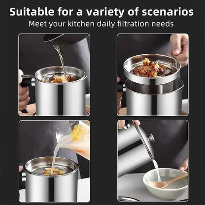 🔥 Meilleure vente !  1 distributeur d’huile de cuisine moderne avec plateau et couvercle, pot à huile en acier inoxydable avec filtre, récipient pour graisse de bacon, flacon pour huile de cuisson, ustensile de cuisine, accessoire de cuisine