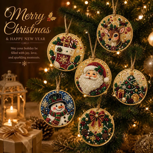 🎄✨Kit de décoration de Noël à peindre au diamant DIY 6 pcs/12 pcs, pendentif à suspendre sur le sapin de Noël🎄