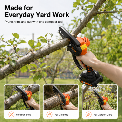 🌿 Mini-tronçonneuse sans fil – Scie d'élagage électrique à une main pour branches et travaux de jardin