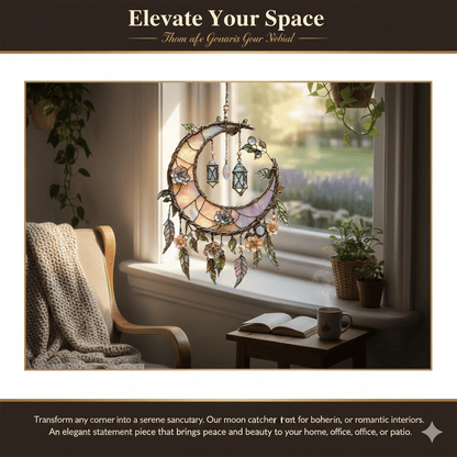 🌙Décoration de fenêtre peinte à la main avec lune et fleurs💖