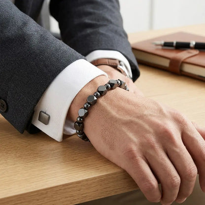🖤 Bracelet de protection en hématite pour papa – Bracelet minimaliste en perles de pierre, cadeau de fête des Pères significatif pour lui