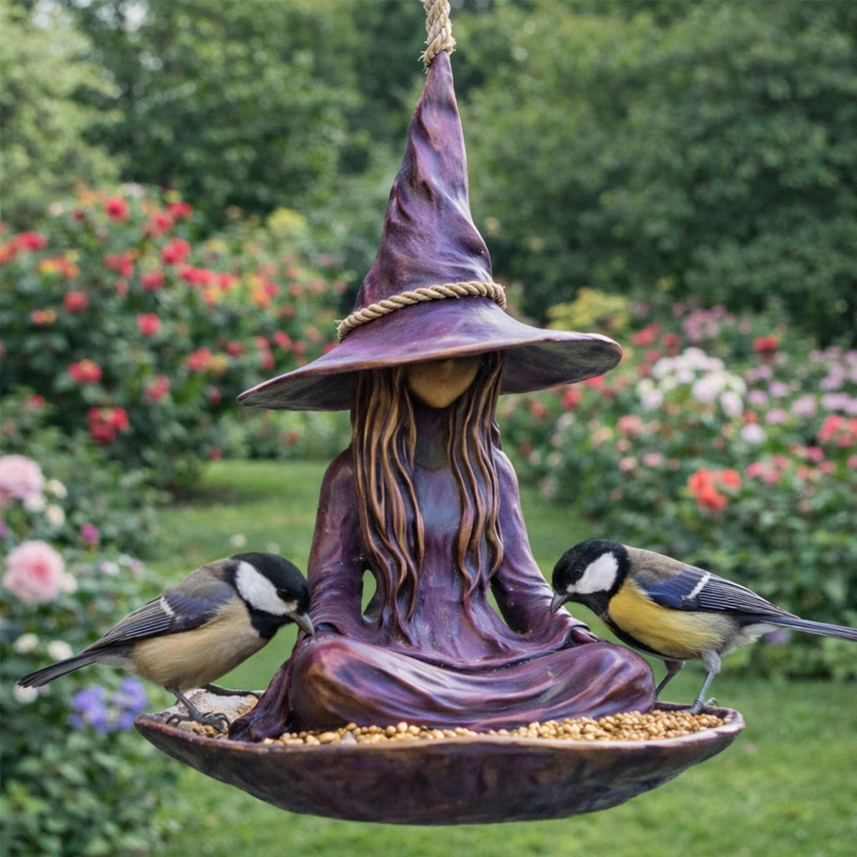 🧙‍♀️Mangeoire pour oiseaux de jardin Sorcière en méditation