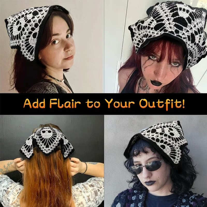 🕷️ Foulard tricoté à motif toile d’araignée pour Halloween 🕷️