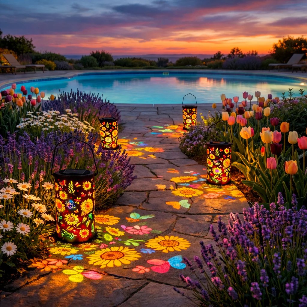 Lanterne solaire colorée en forme de tournesol lumineux pour jardin