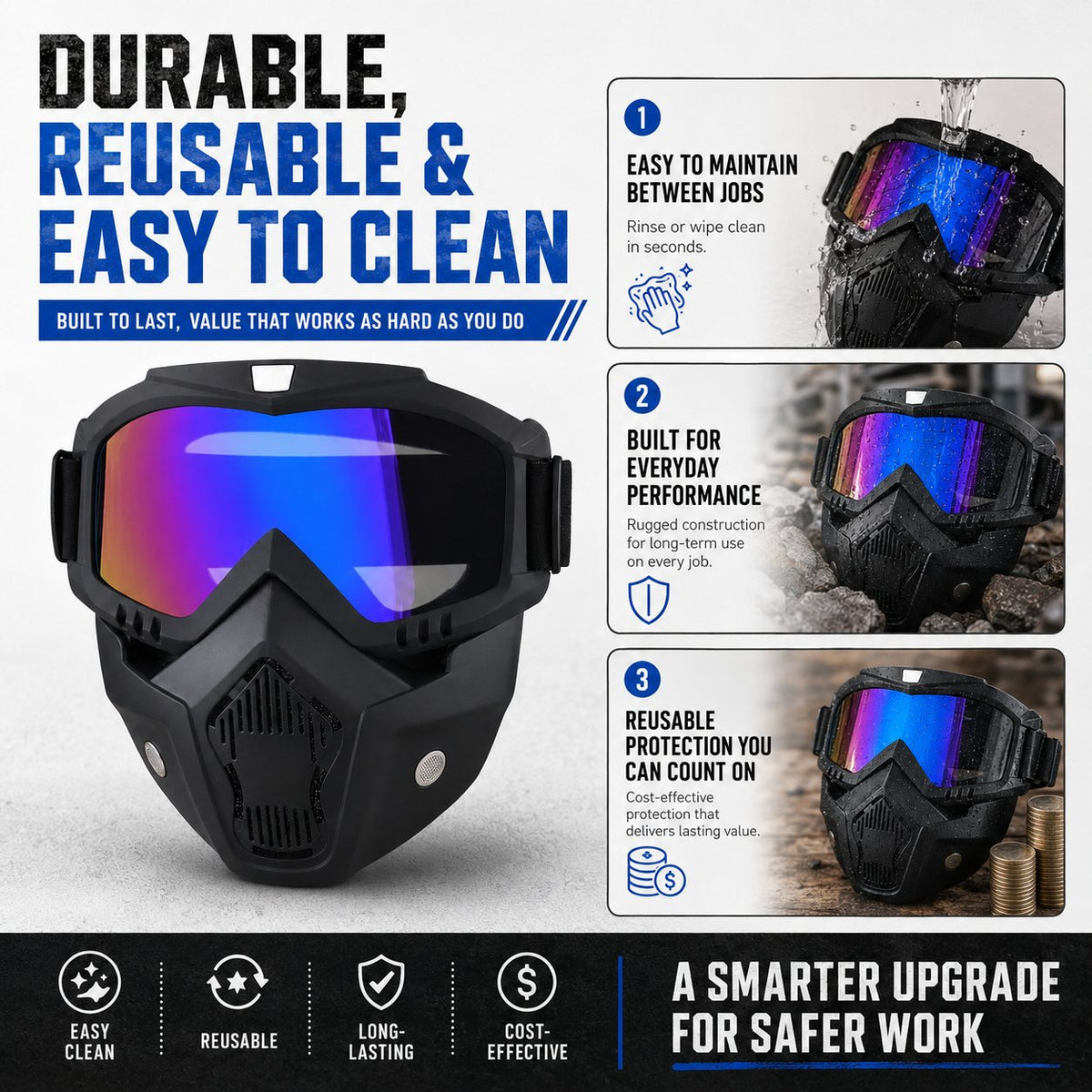🤿Masque de protection multifonction - Lunettes de soudage à teinte automatique, Visière de ski antibuée & Équipement de jardinage anti-poussière - Masque de sécurité tout-terrain